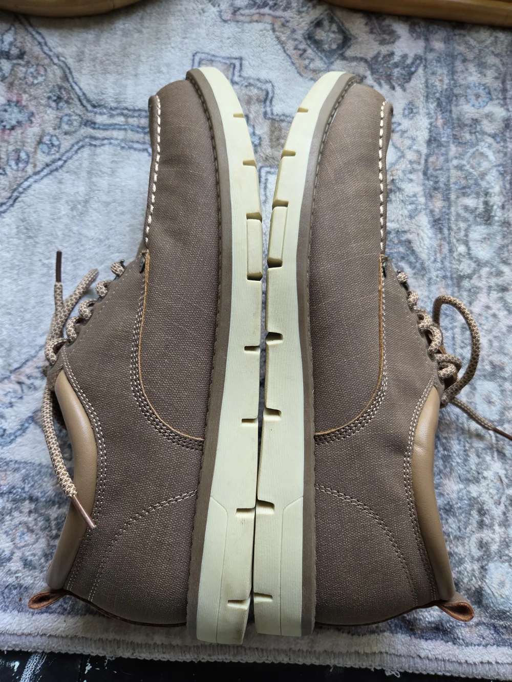 Men's Taupe Canvas Boat Shoes with Contrast Laces